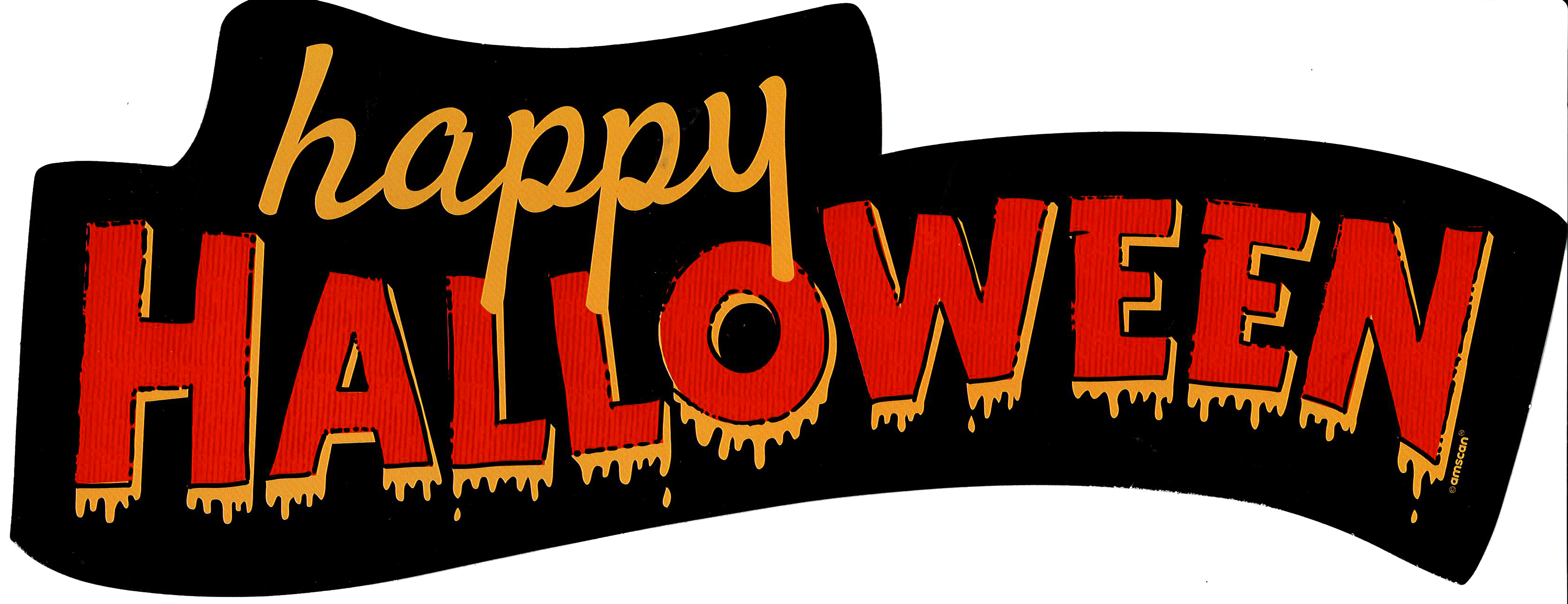 the words "Happy Halloween" in stylized orange letters on a black background