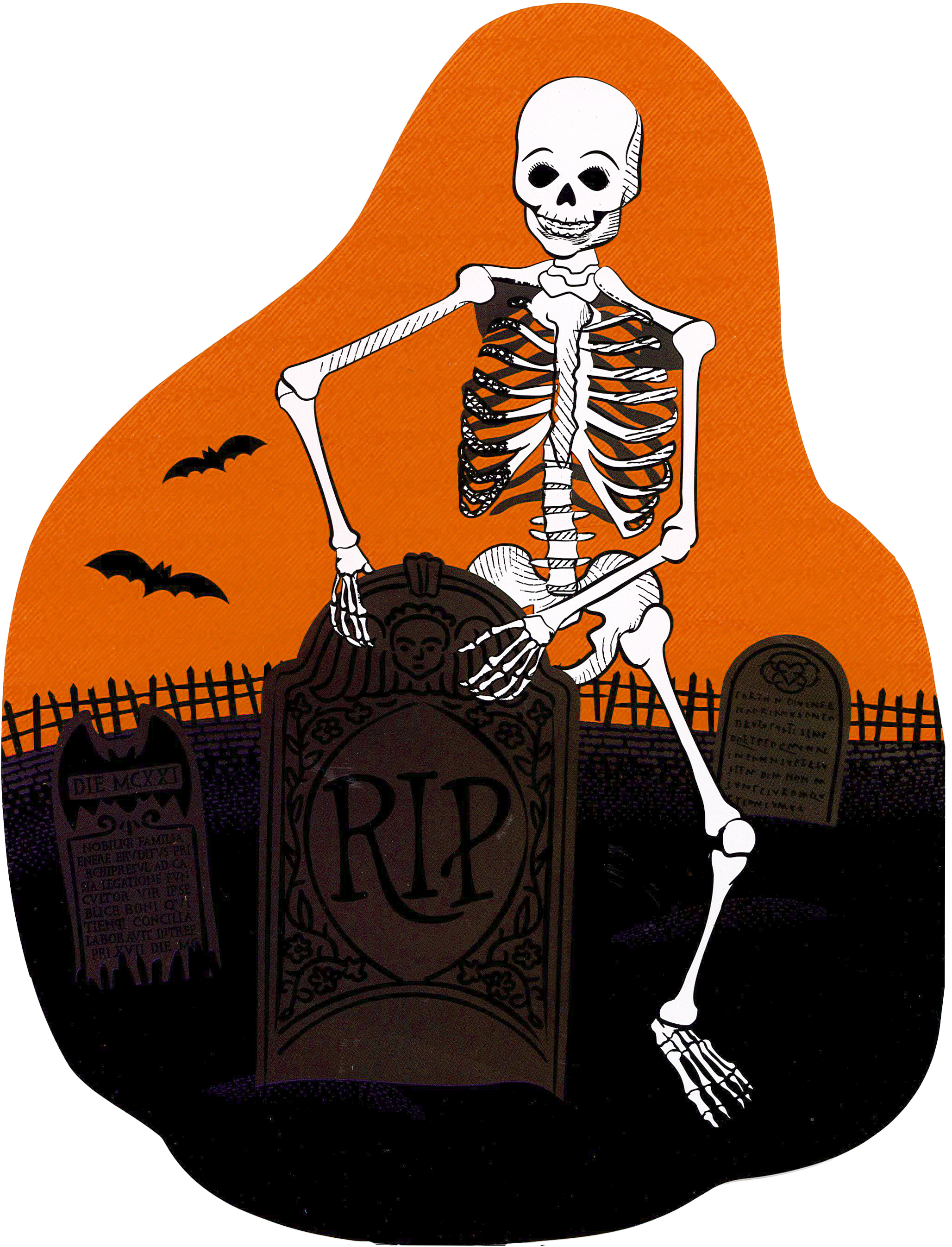 a skeleton sitting atop a gravestone